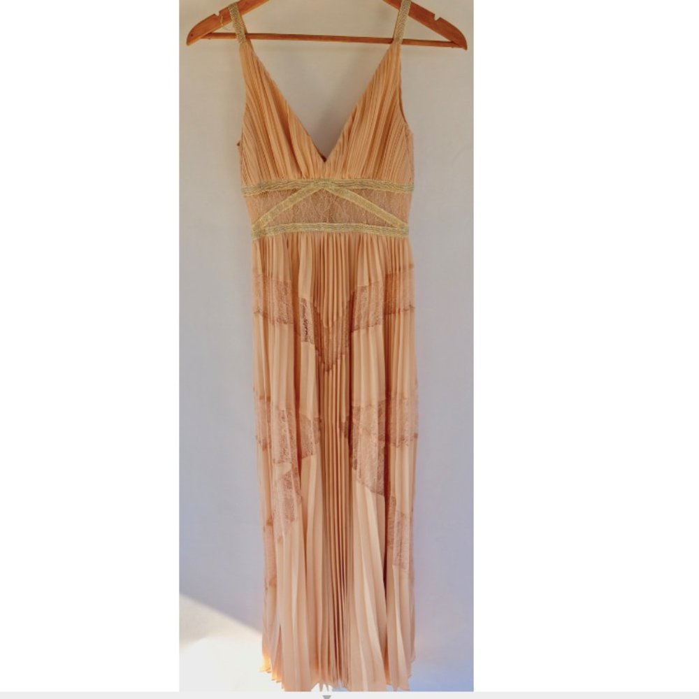 BCBGMAXAZRIA Lace Pleated Georgette A-Line Dress